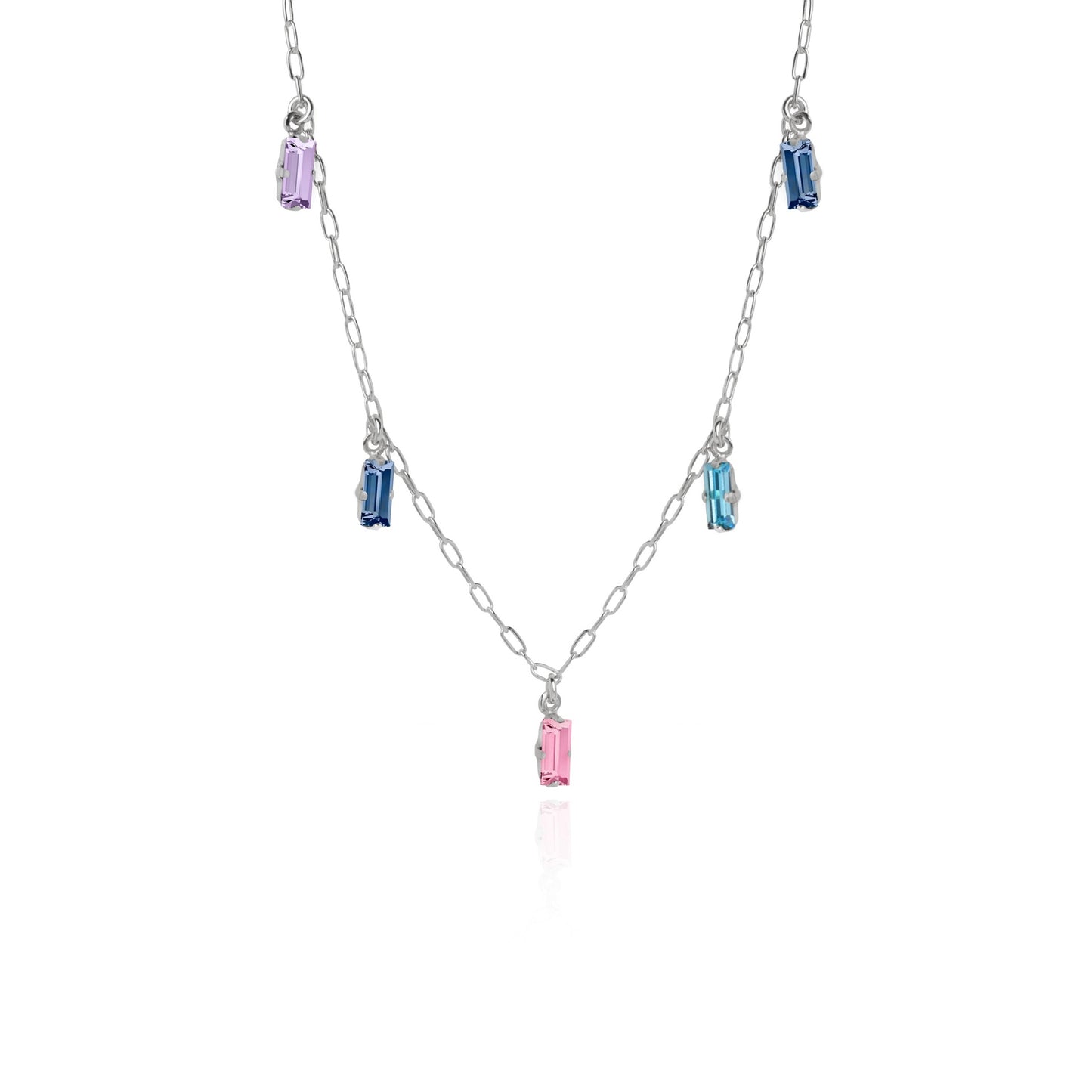 Sterling Silver Short necklace rectangle multicolor crystal from Macedonia