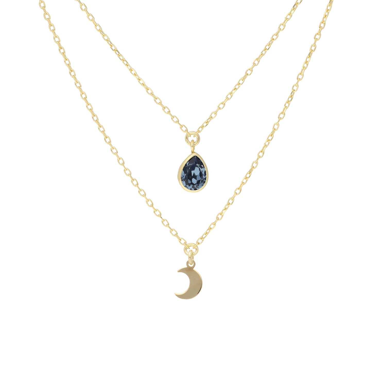 Sterling Silver Collar layering moon blue crystal from El Firmamento