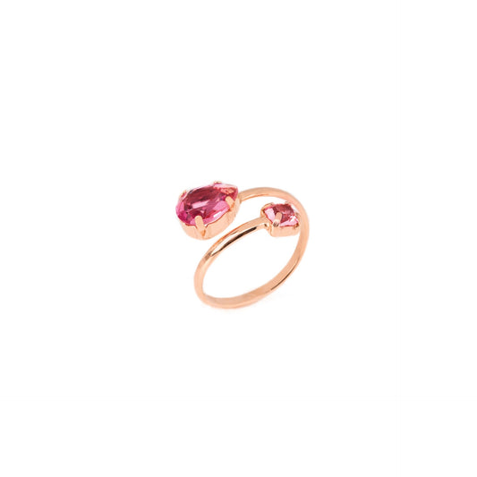 Anillo ajustable lágrima cristal rosa en Plata baño Oro Rosa de Louis