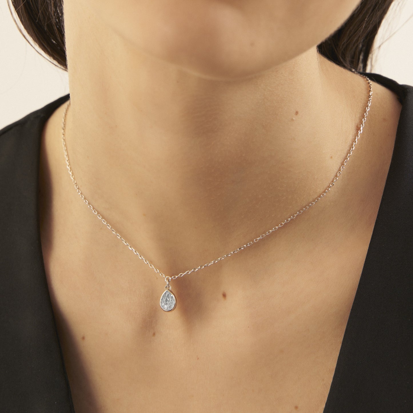 Rhodium Plated Sterling Silver Short necklace drop crystal from Essential