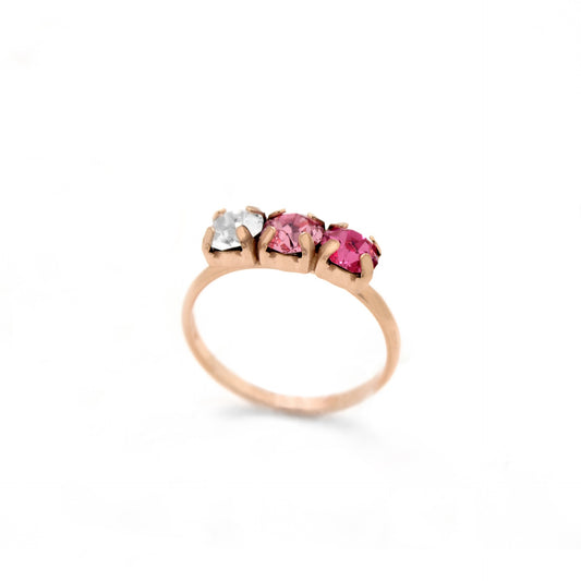 Anillo cristal rosa en Plata baño Oro Rosa de Aura