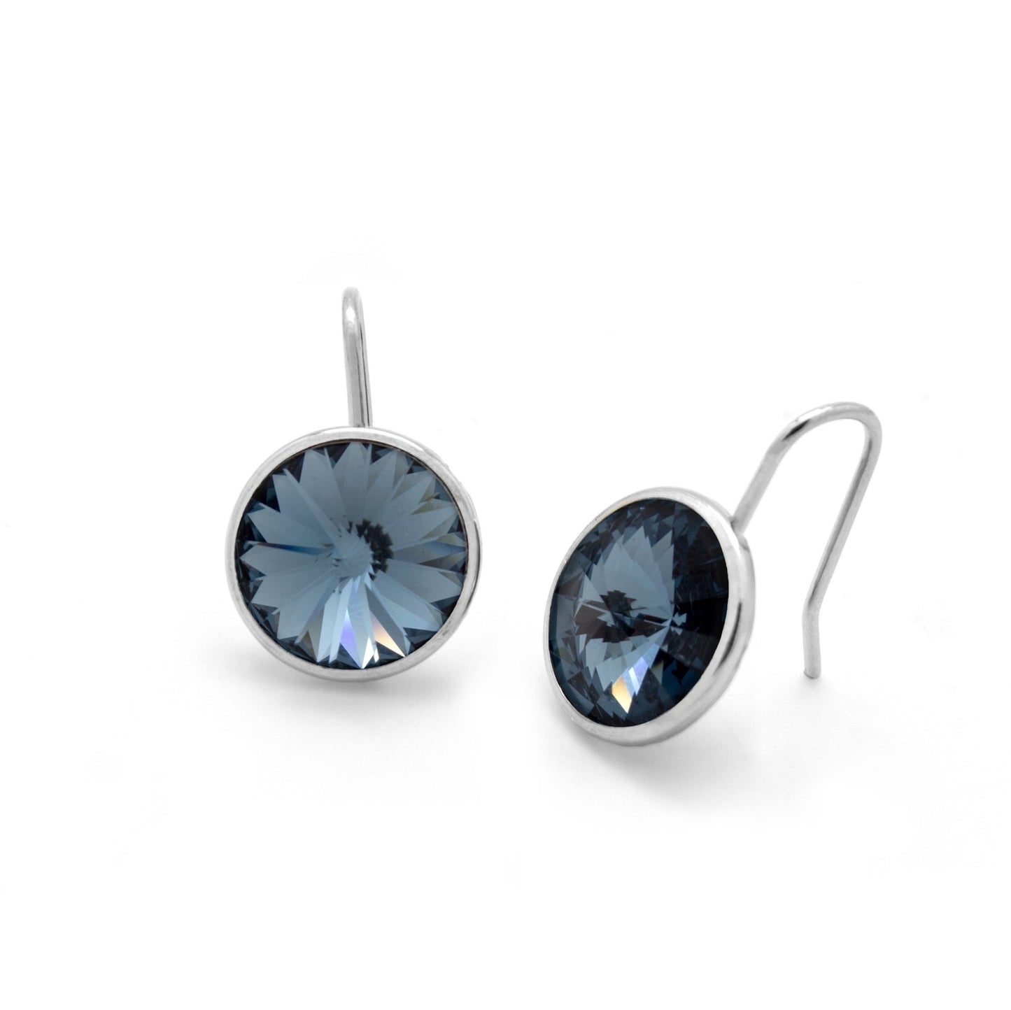 Rhodium Plated Sterling Silver Short earrings 11,5mm circle crystal from Basic