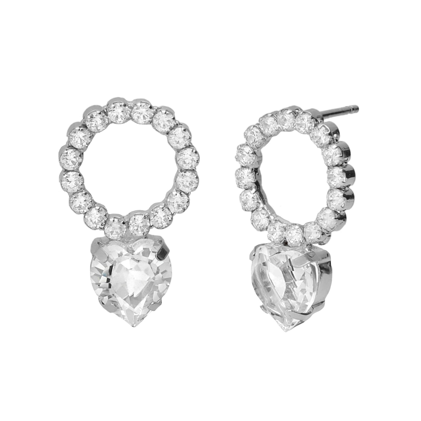 Sterling Silver Short earrings heart white crystal from Quererse Bien