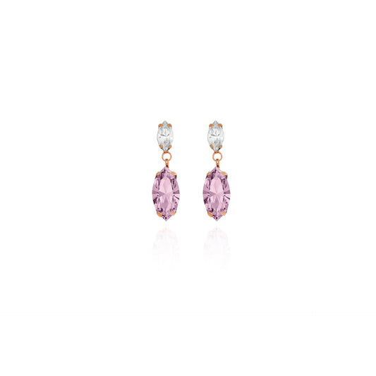 Pendientes cortos cristal rosa en Plata baño Oro Rosa de Aqua