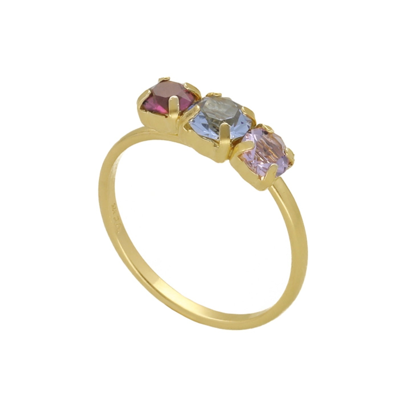 Anillo ajustable cristal multicolor en Plata de Velvet