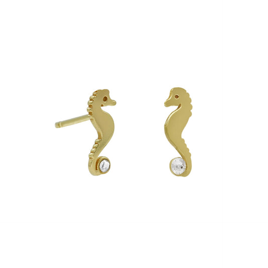 Sterling Silver Stud earrings seahorse white crystal from Ocean