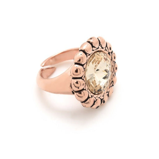 Rose Gold plated Sterling Silver Adjustable ring crystal from Etrusca