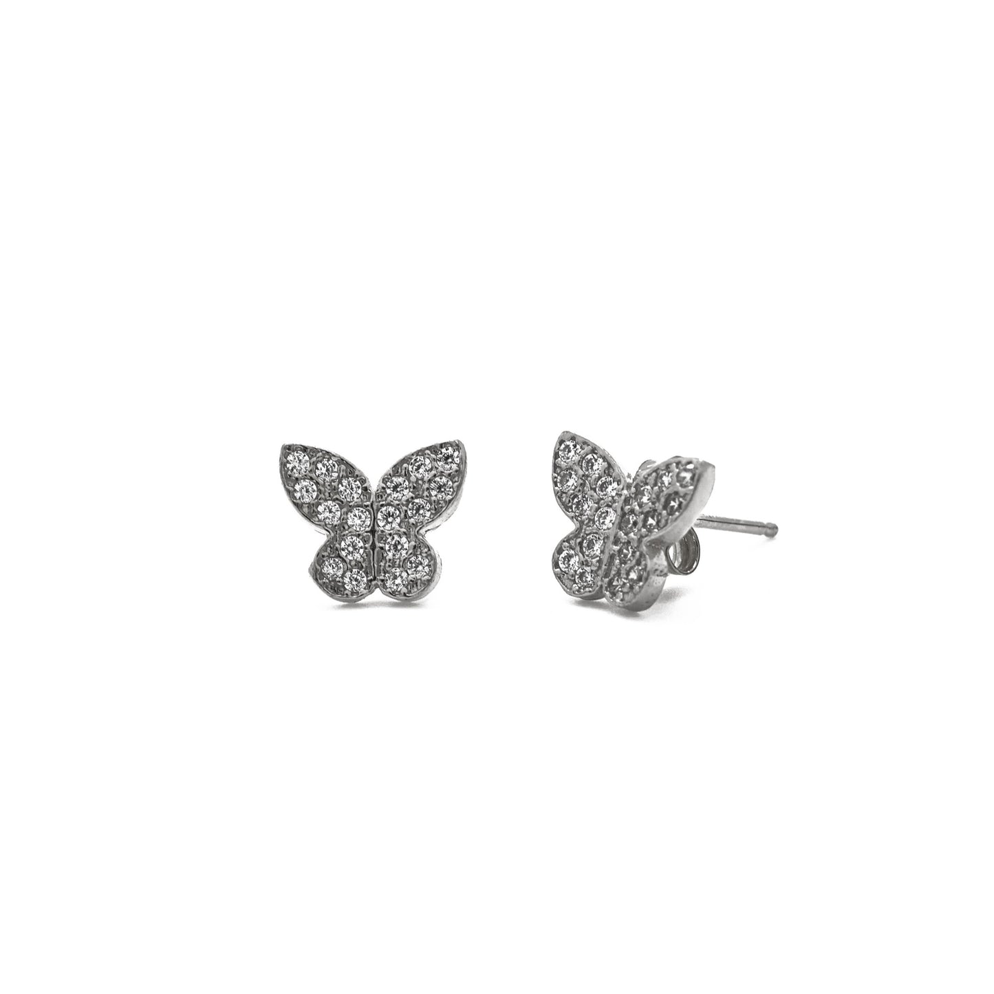 Pendientes botón mariposa cristal blanco en Plata baño rodio de Kids