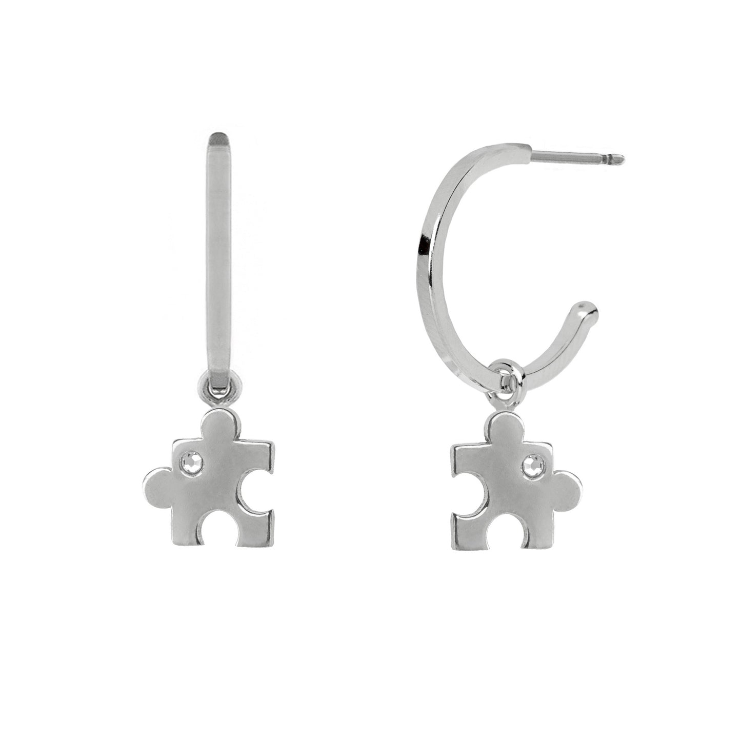 Pendientes aro puzzle cristal blanco en Plata de Areca