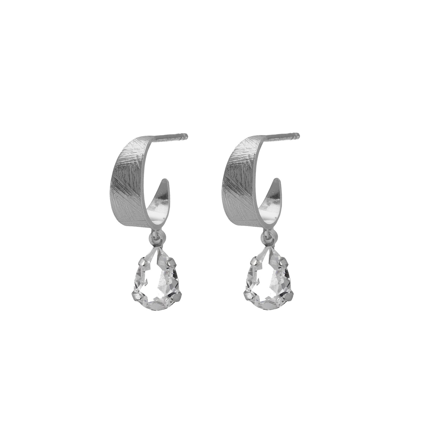 Rhodium plated Sterling Silver Hoops earrings drop white crystal from Noise