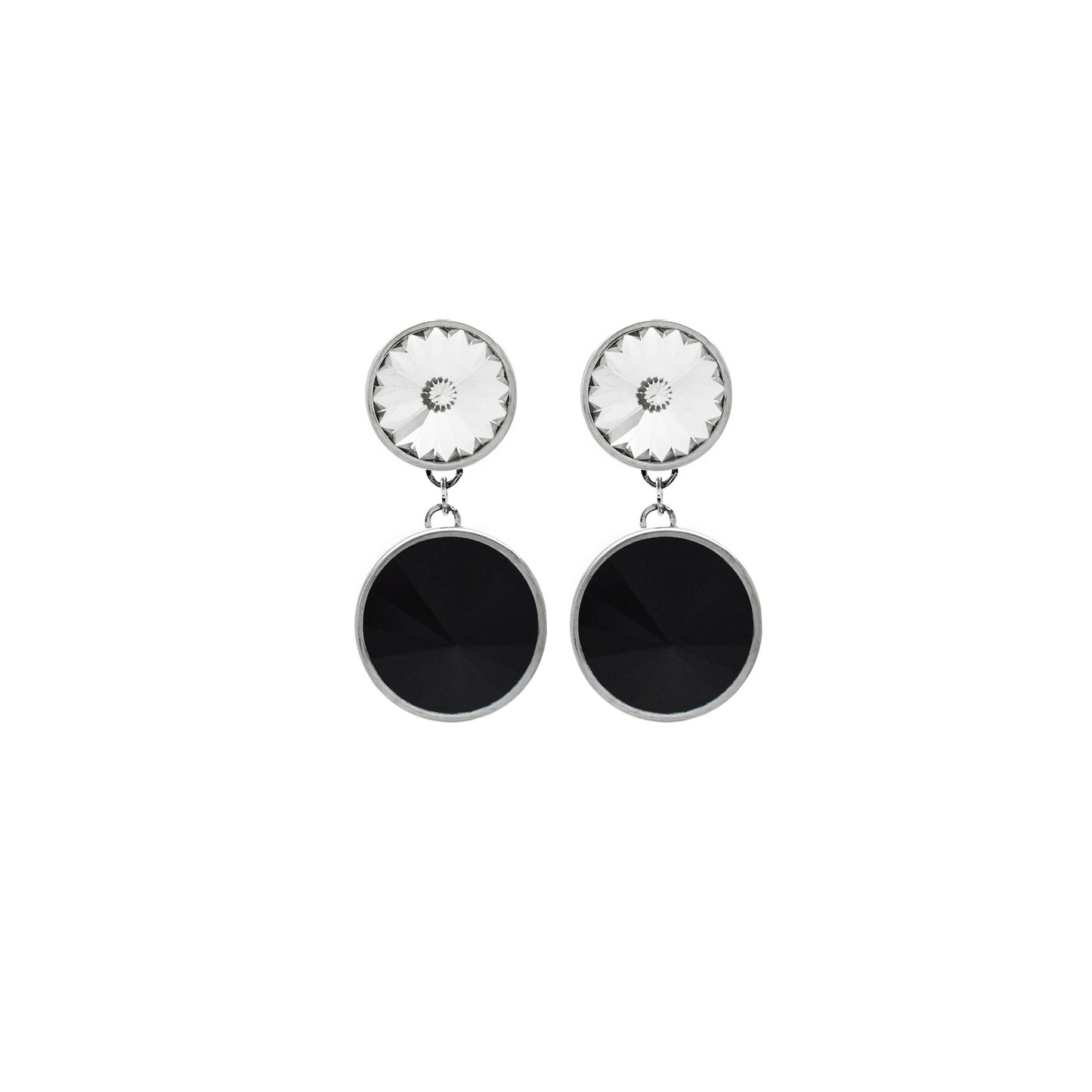 Rhodium Plated Sterling Silver Short earrings 9 y 11,5mm circle crystal from Basic