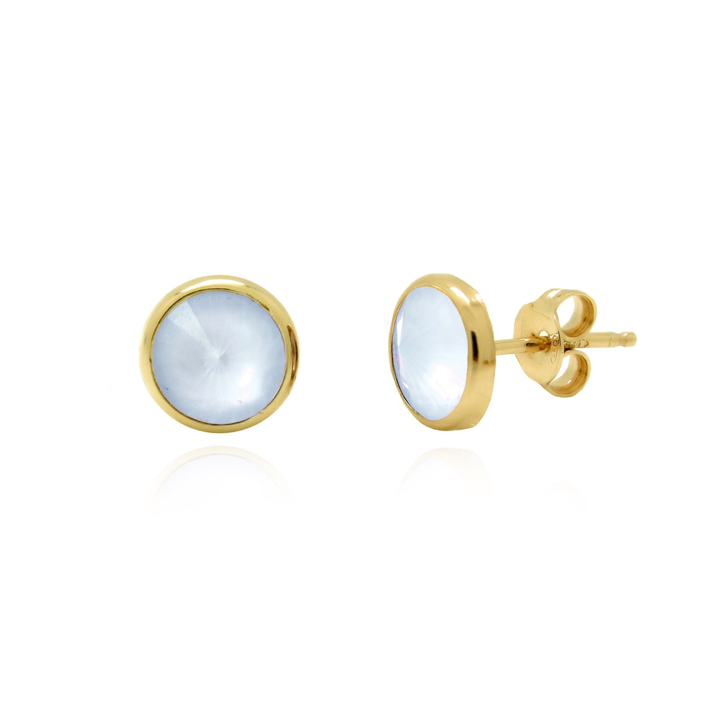 Gold plated Sterling Silver Stud earrings 9mm circle crystal from Basic