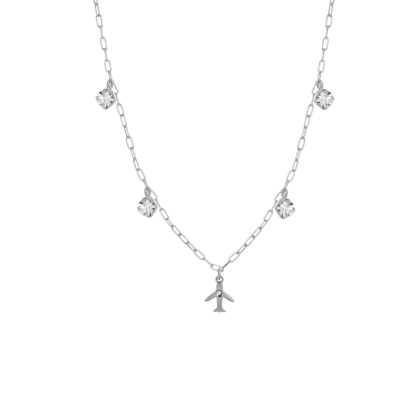 Sterling Silver Short necklace plane white crystal from Dakota