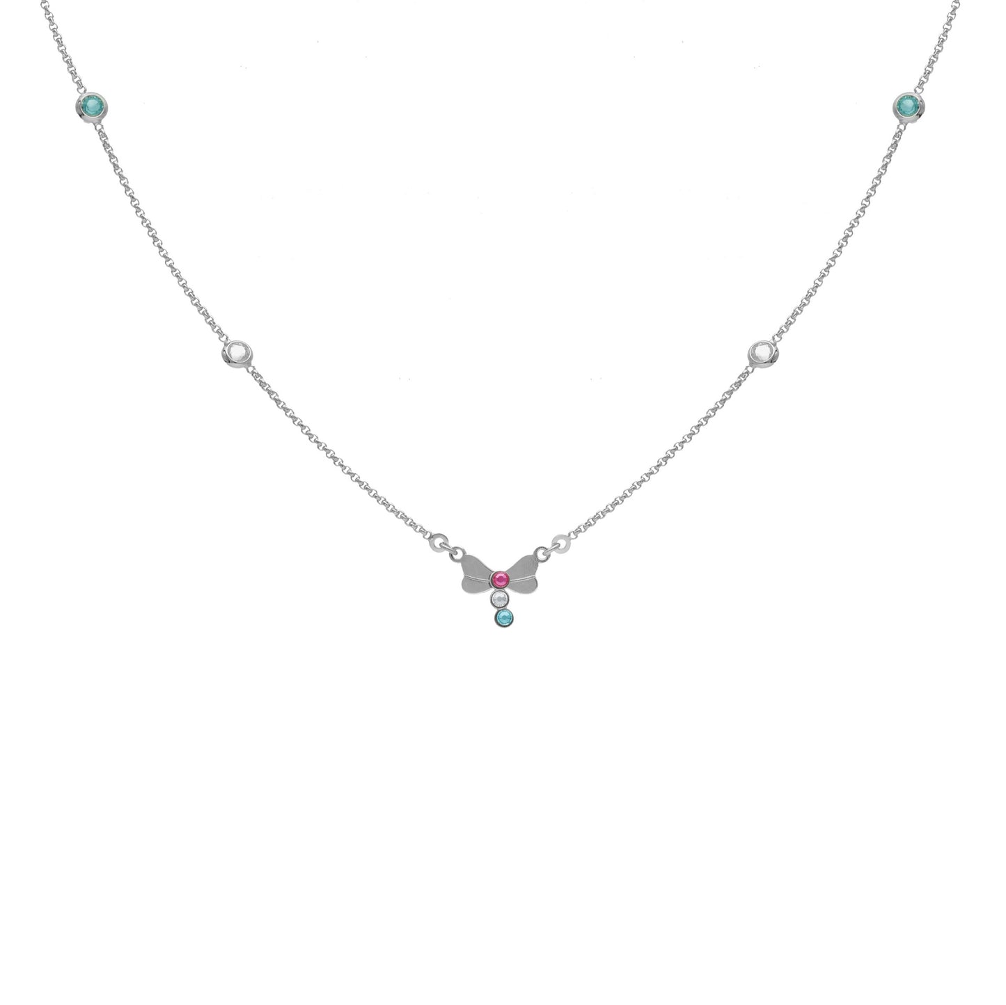 Sterling Silver Short necklace clover multicolor crystal from April