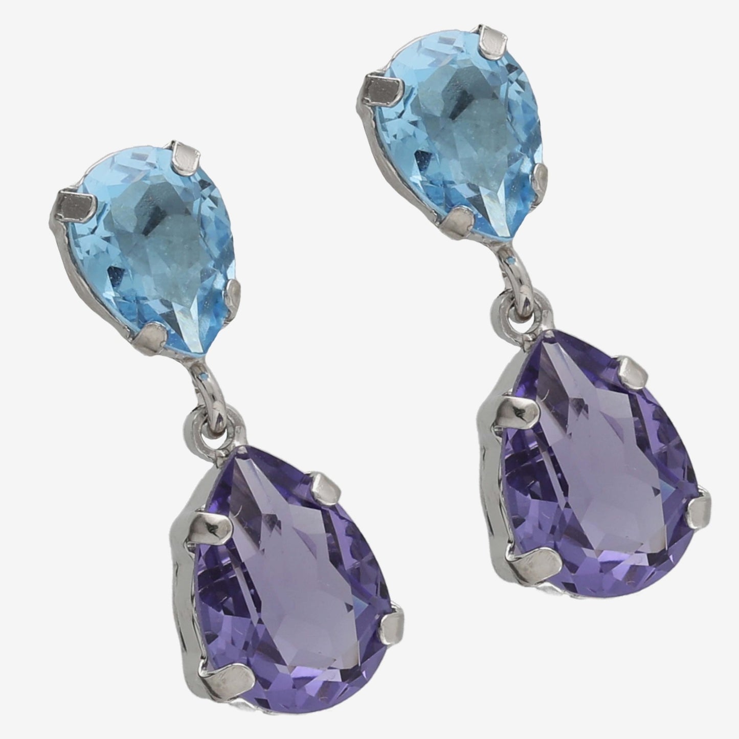 Rhodium Plated Sterling Silver Short earrings drop purple crystal from Glory