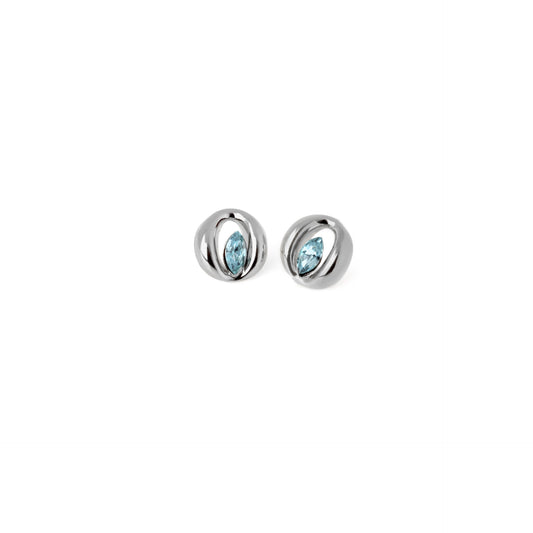 Rhodium Plated Sterling Silver Stud earrings circle blue crystal from Soleil