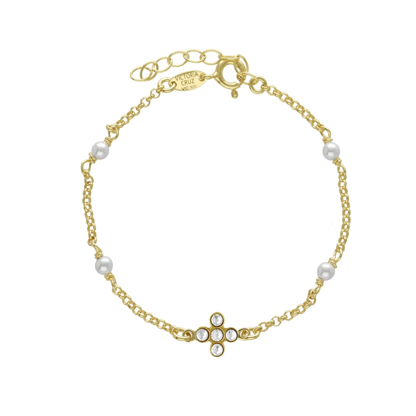 Pulsera cruz cristal blanco en Plata de Cintilar