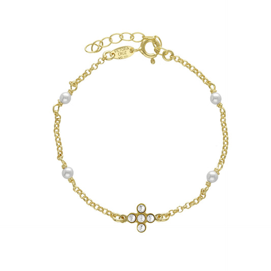 Pulsera cruz cristal blanco en Plata de Cintilar