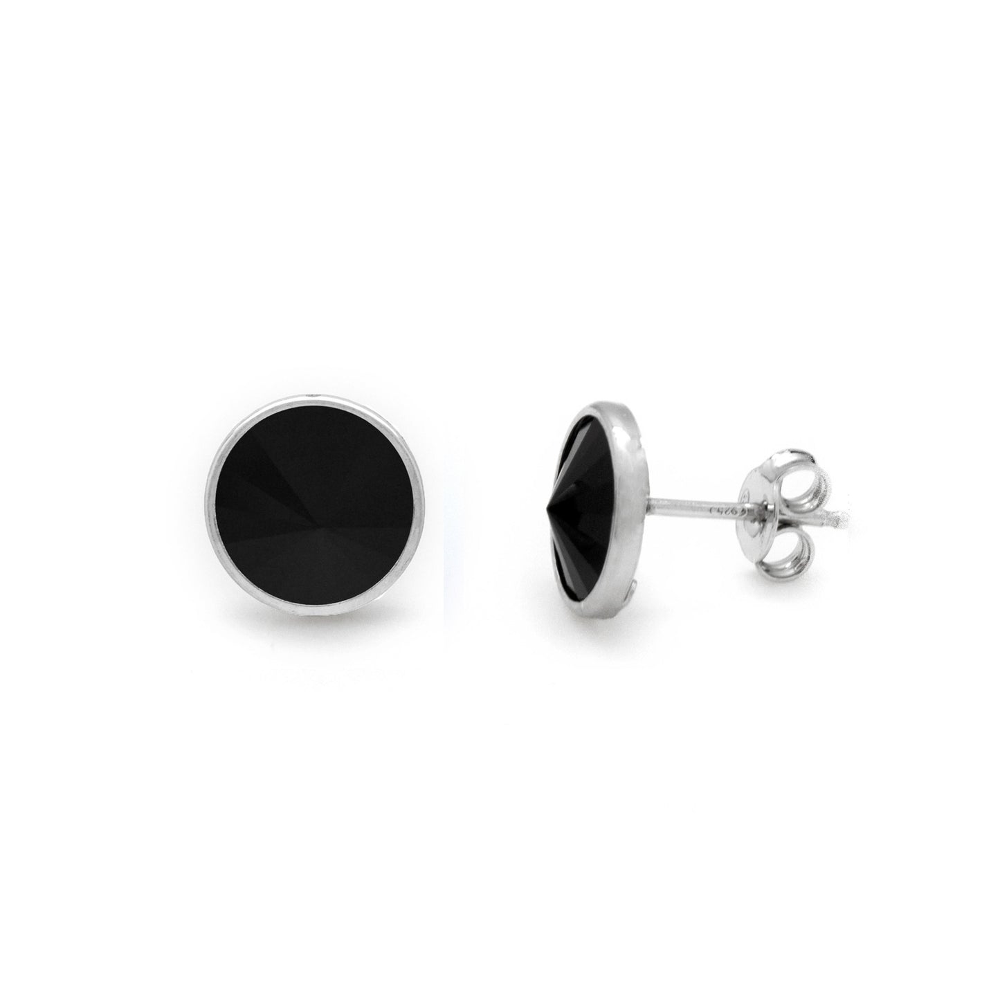 Rhodium Plated Sterling Silver Stud earrings 9mm circle crystal from Basic