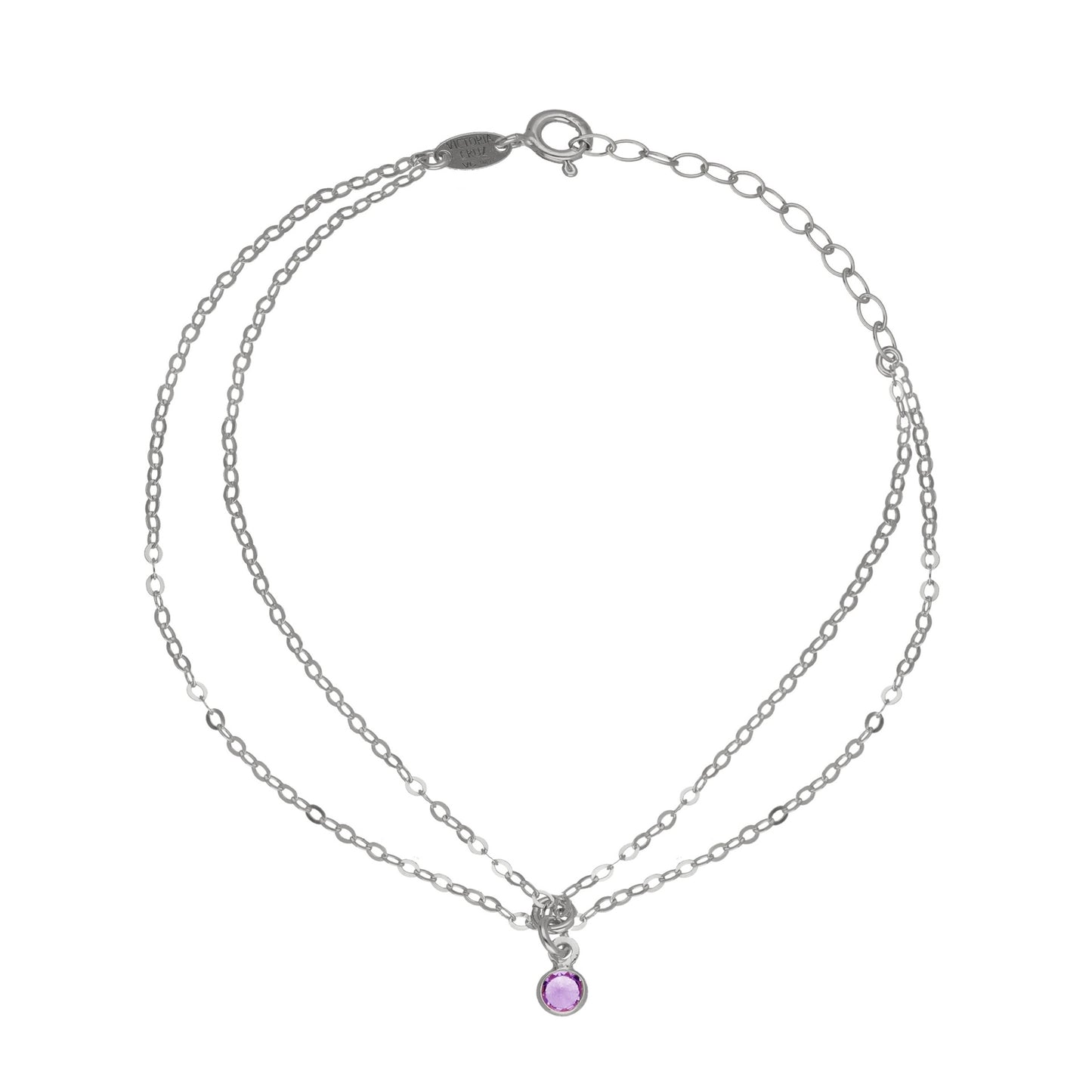 Sterling Silver Anklet violet crystal