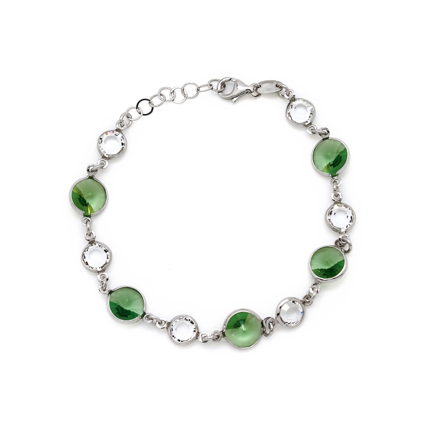 Rhodium Plated Sterling Silver Bracelet circle crystal