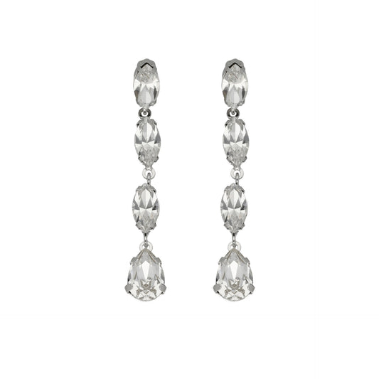 Pendientes largos cristal blanco en Plata baño rodio de Nuit