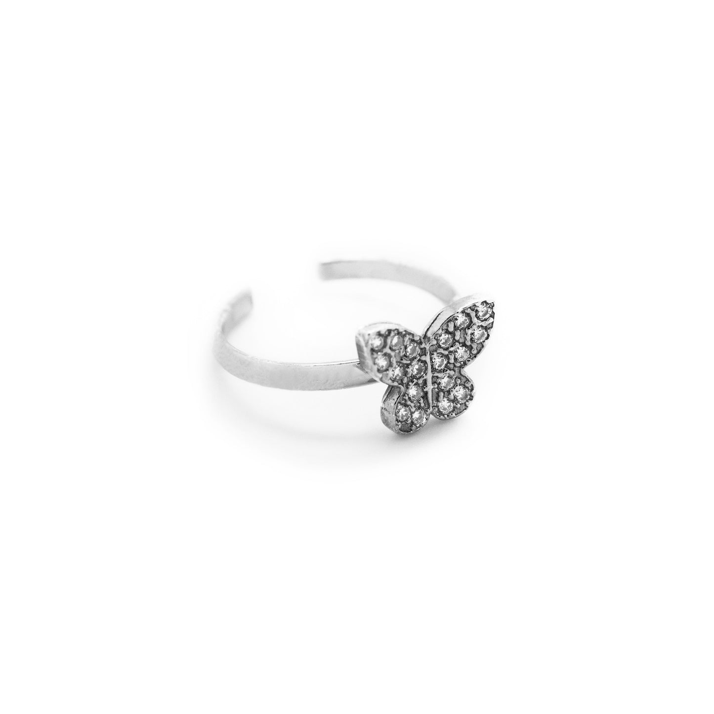 Rhodium Plated Sterling Silver Adjustable ring butterfly white crystal from Kids