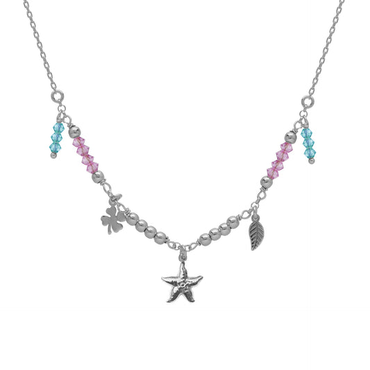 Rhodium Plated Sterling Silver Short necklace star multicolor crystal from Bliss