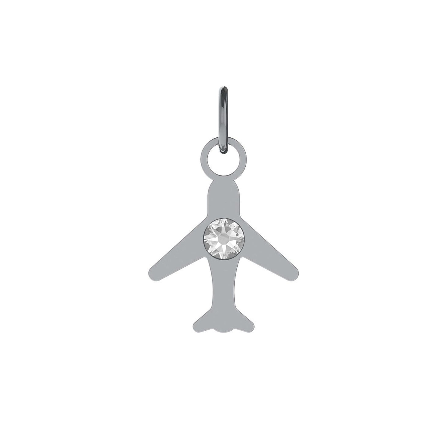 Charm para Collar avión cristal blanco en Plata