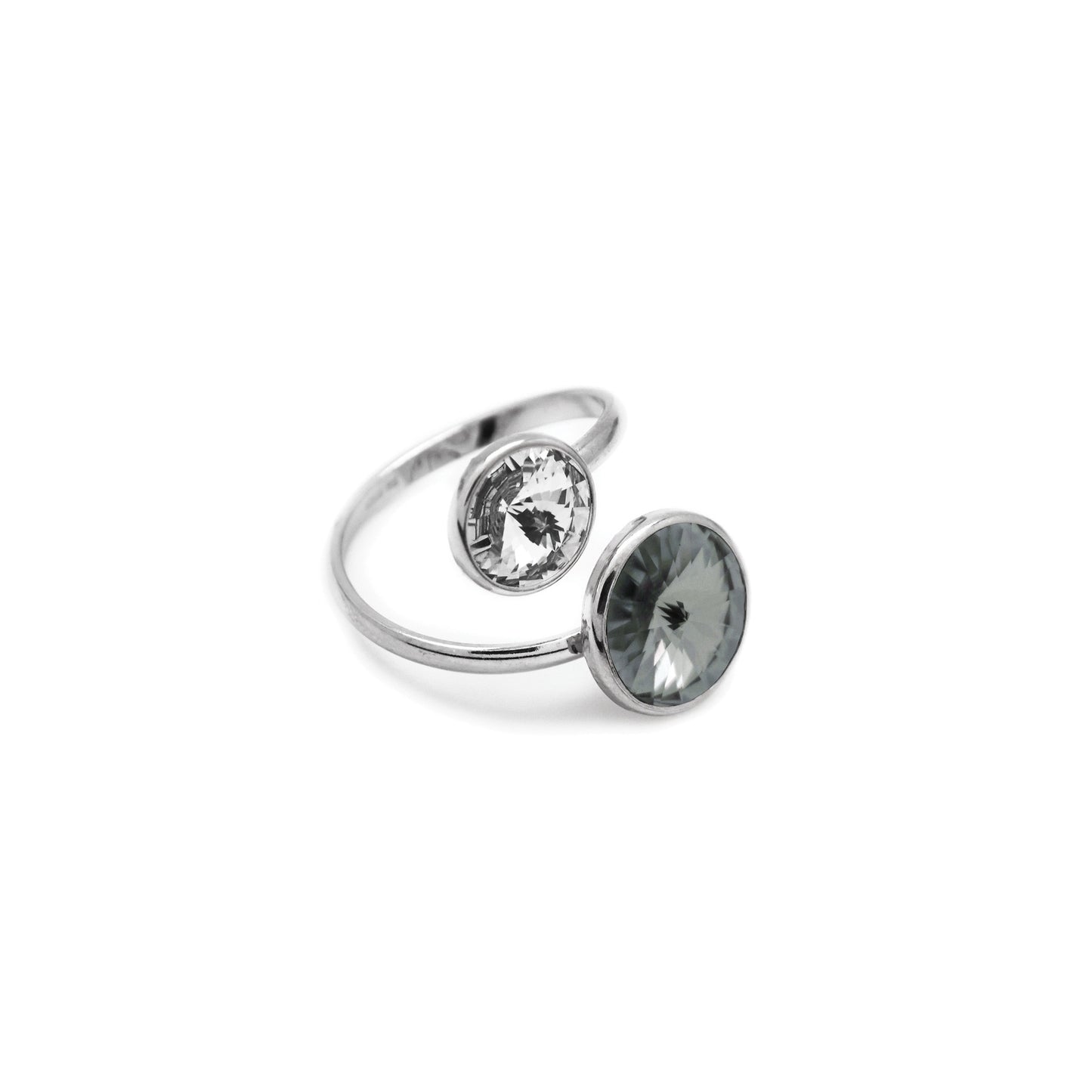 Rhodium Plated Sterling Silver Adjustable ring 9 y 11,5mm circle crystal from Basic