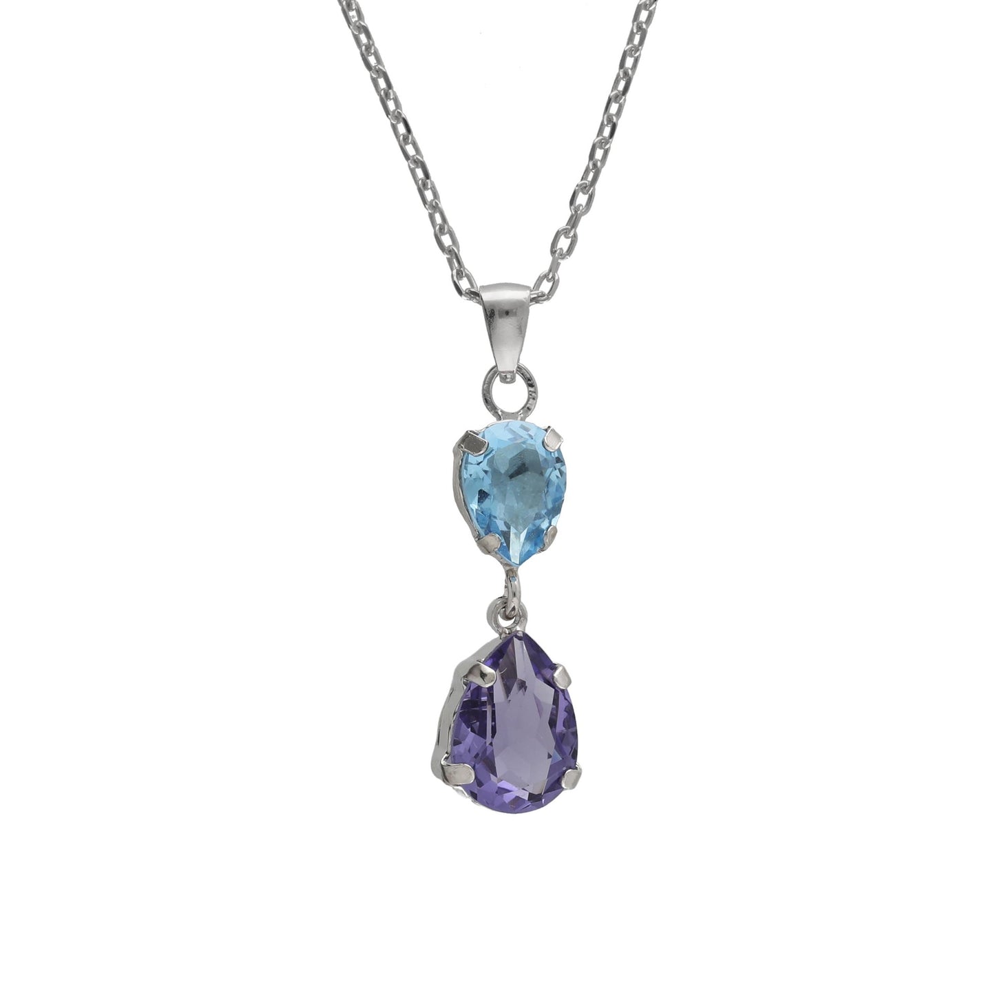 Rhodium Plated Sterling Silver Short necklace drop purple crystal from Glory