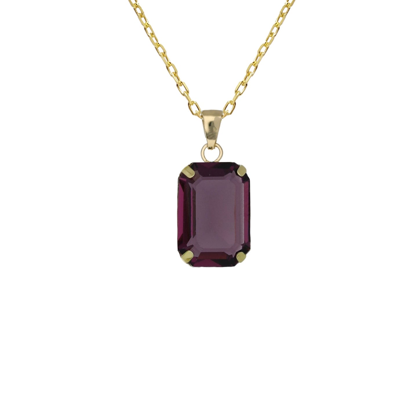 Gold plated Sterling Silver Short necklace rectangle crystal from Helena