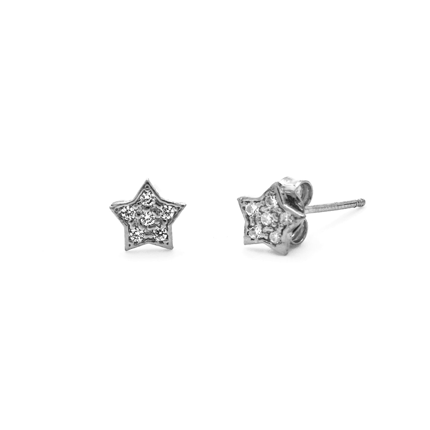 Pendientes botón estrella cristal blanco en Plata de Kids