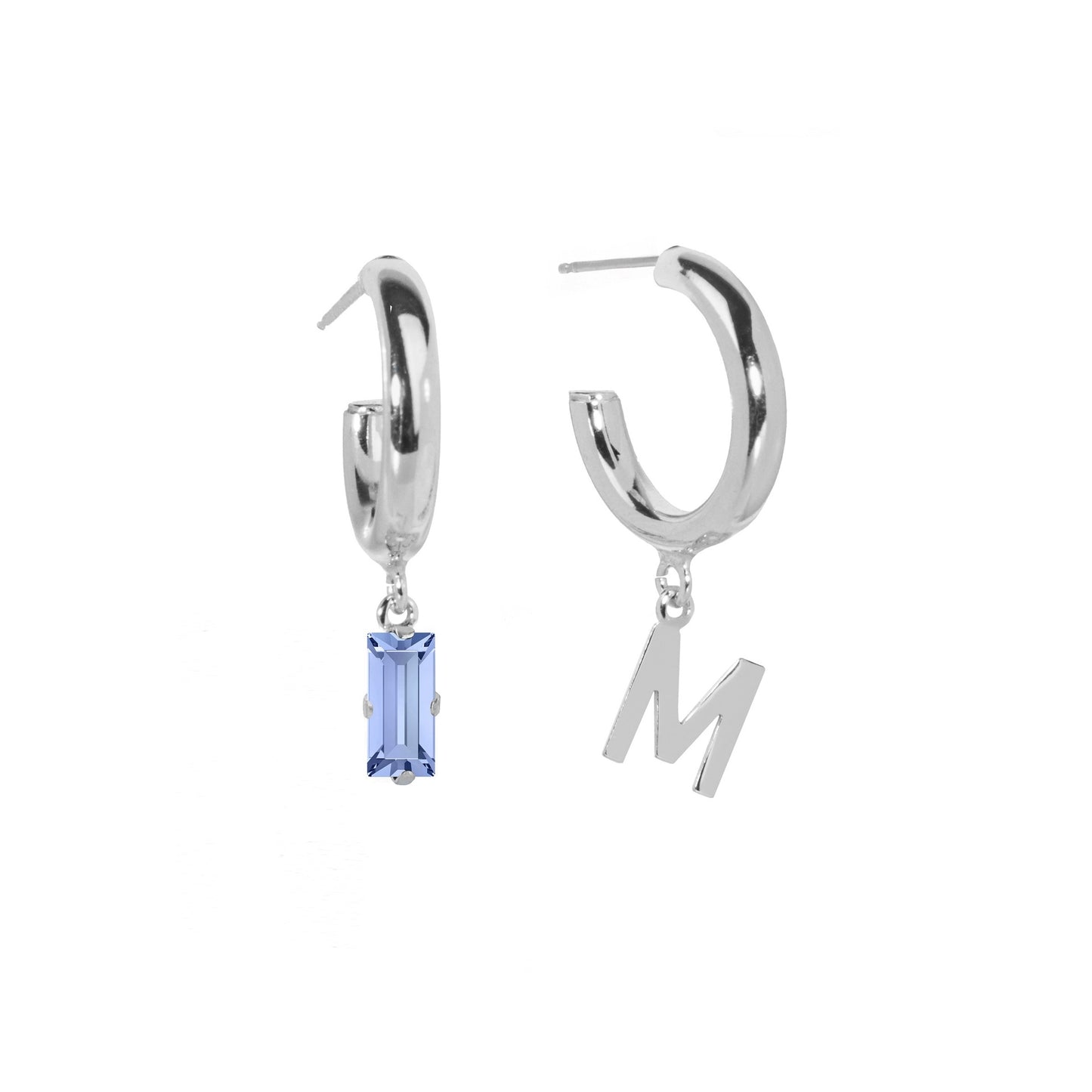 Rhodium Plated Sterling Silver Personalized earrings letter blue from Abecé