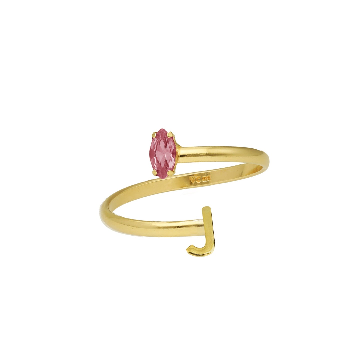 Anillo ajustable personalizados letra rosa en Plata baño Oro de Thename