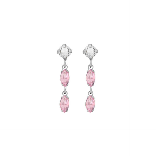 Pendientes largos cristal rosa en Plata baño rodio de Maisie