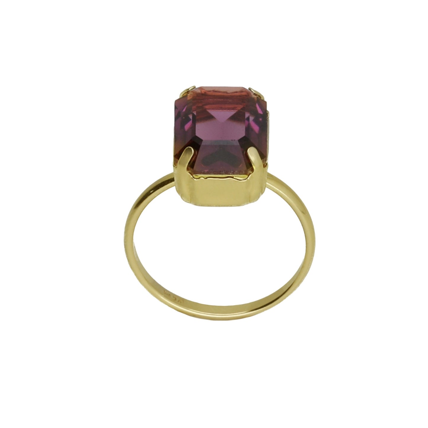 Gold plated Sterling Silver Adjustable ring rectangle crystal from Helena