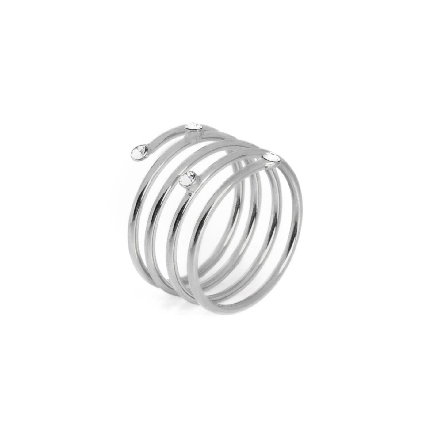 Rhodium Plated Sterling Silver Ring spiral crystal from Iris