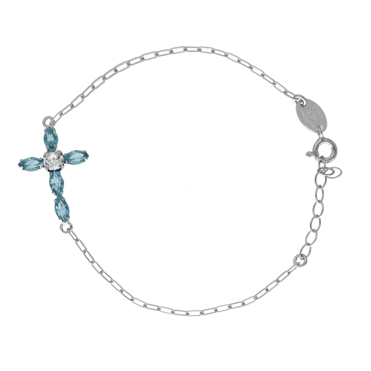 Pulsera cruz cristal en Plata baño rodio de Las Estaciones