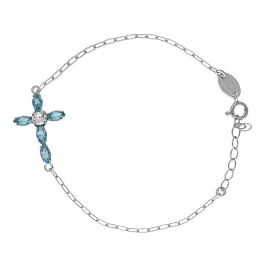 Rhodium Plated Sterling Silver Bracelet cross crystal from Las Estaciones