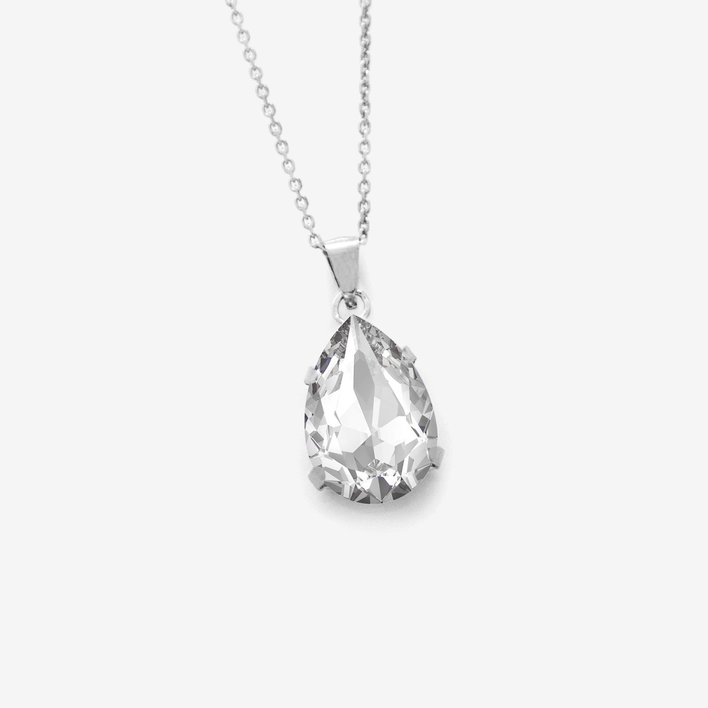 Rhodium Plated Sterling Silver Short necklace drop crystal from Magnolia