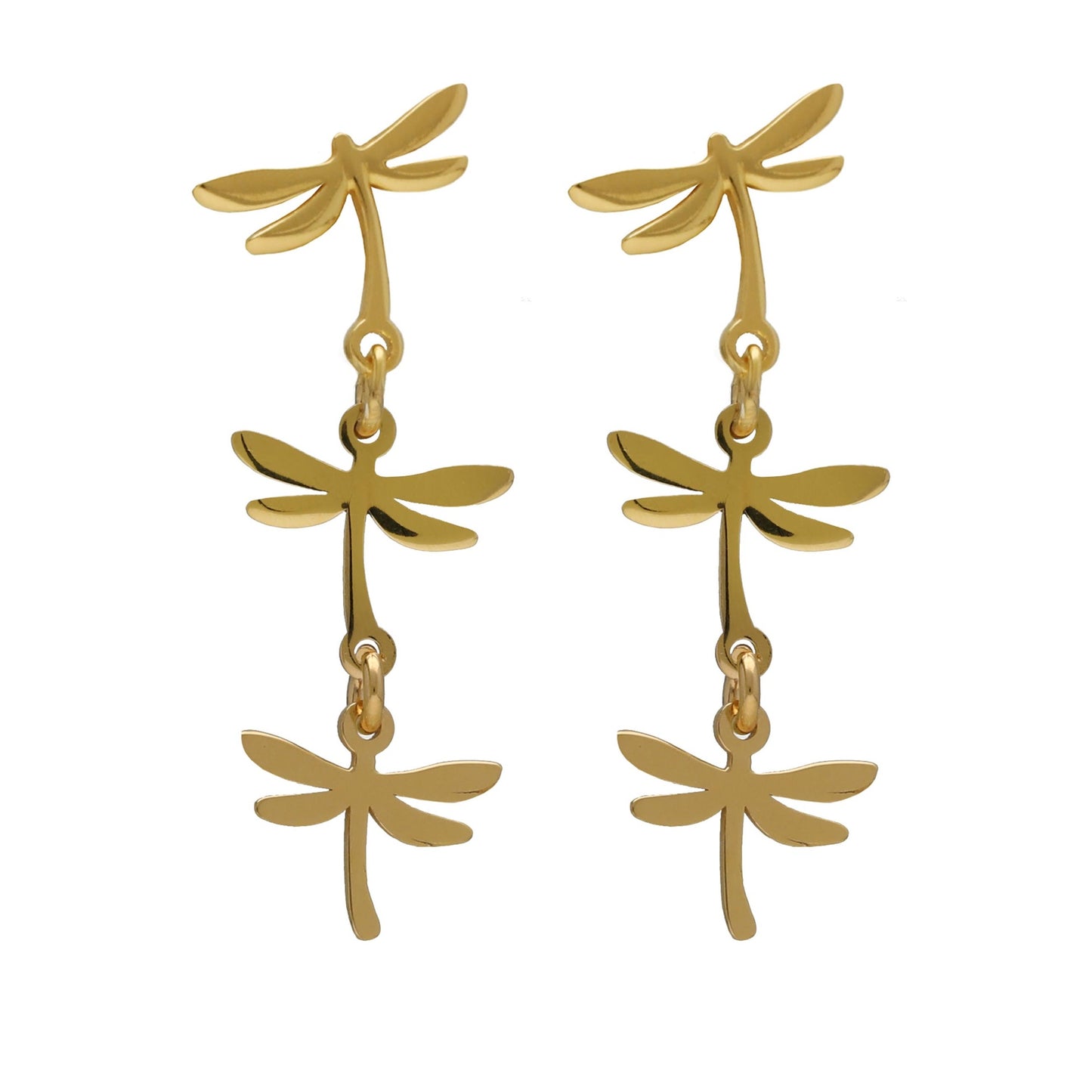 Gold plated Sterling Silver Long earrings dragon-fly from Bliss