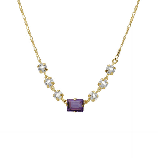 Gold plated Sterling Silver Short necklace rectangle purple crystal from Serenity