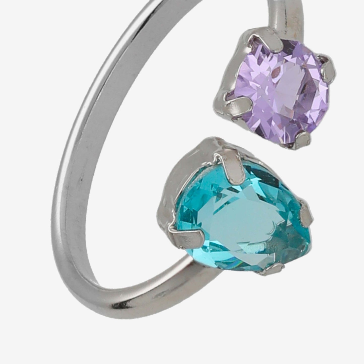 Rhodium Plated Sterling Silver Adjustable ring blue crystal from Bay