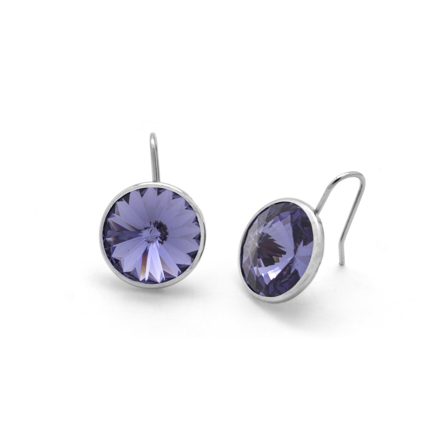 Rhodium Plated Sterling Silver Short earrings 15mm circle crystal from Basic