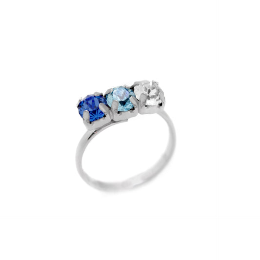 Rhodium Plated Sterling Silver Ring blue crystal from Aura