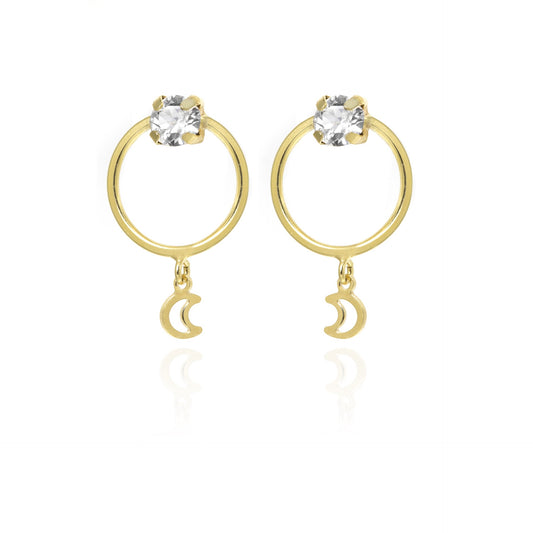 Gold plated Sterling Silver Hoop earrings moon white crystal from Selene