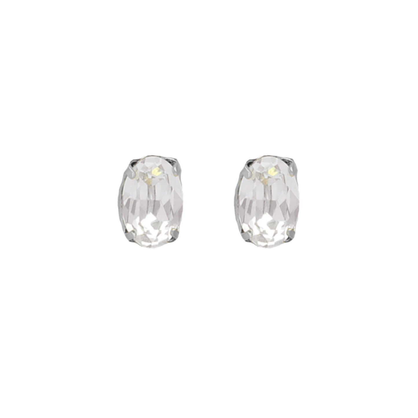 Rhodium Plated Sterling Silver Stud earrings oval crystal from Gemma