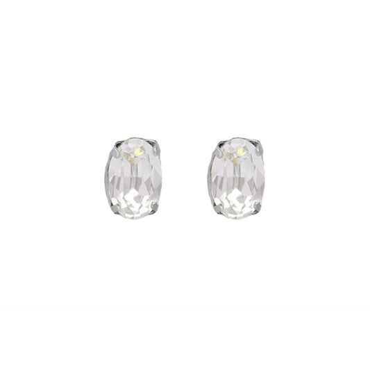 Pendientes botón oval cristal en Plata baño rodio de Gemma