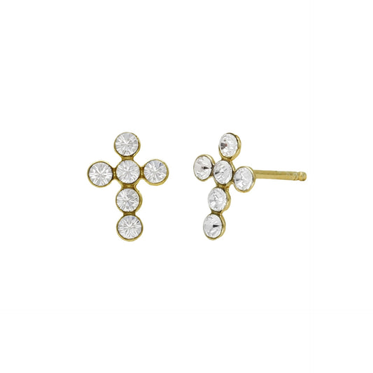 Gold plated Sterling Silver Stud earrings cross white crystal from Provenza